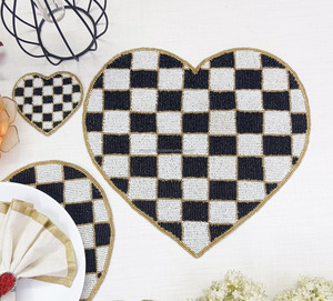 Black White Checkered Heart Beaded Placemat Handmade Seed Bead Table Mat <b>Valentine</b> Wedding Dining Table Decor Home <b>Decoration</b> B2 - Product Image 1