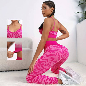 Custom 2PCS Printed Yoga Set Women High Waist <b>Butt</b> <b>Lift</b> <b>Leggings</b> Sports Bra Seamless Gym Workout Fitness Activewear - Product Image 4