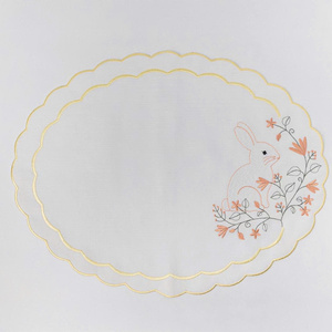 Juego de Manteles Individuales y Servilletas Ovalados de Lino con Bordado Lavable de Lujo, Diseño de Conejos y Flores, con Borde Festoneado, para Hogar y Bodas, Venta al por Mayor Personalizada - Product Image 2