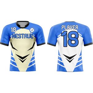 เสื้อฟุตบอลทีมคุณภาพพรีเมียม แบบสั่งทำพิเศษด้วยเทคนิค Sublimation เนื้อผ้าระบายอากาศได้ดี ชุดกีฬาสำหรับนักกีฬา ผลิตจำนวนมาก - Product Image 1