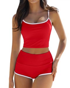 Ensemble de bikini crop top à fines bretelles pour femme, maillot de bain taille haute, logo personnalisé OEM - Product Image 3