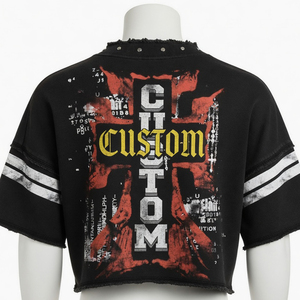 Custom Cropped Graphic T Shirt Women's Vintage Washed Distressed Studded Tee Oversized Streetwear OEM Wholesale - Product Image 4