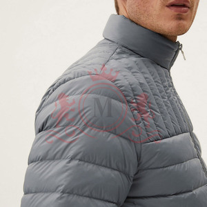 Veste matelassée grise pour homme, col montant, fermeture éclair, coupe-vent, rembourrage en polyester, style décontracté, pour l'automne, longueur standard - Product Image 5