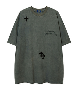 Camiseta Oversize Retro de Alta Calidad para Hombre, Estilo Hip Hop Urbano, con Lavado Ácido, Logotipo Personalizado Bordado y Diseño de Alfabeto Gótico para Verano - Product Image 3