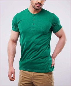 Camiseta Henley de Alta Calidad Personalizada para Hombre, Estilo Informal de Playa, Transpirable, 100% Algodón, Cuello Redondo, Multicolor, Parte Delantera Lisa - Product Image 1