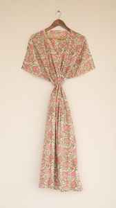 ชุดเดรสผ้าฝ้ายพิมพ์ลายดอกไม้สีชมพูแบบแฮนด์บล็อกพร้อมเชือกรูดที่เอว - Product Image 5