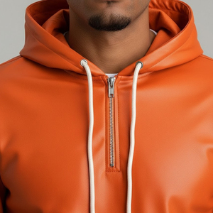 ชุดวอร์มหนังเทียมพิมพ์ลายเปลวไฟแบบยูนิเซ็กซ์ เสื้อฮู้ดซิป ¼ ตัว และกางเกงจ็อกเกอร์เข้าชุด สไตล์สตรีทแวร์ ผ้าฝ้าย 100% - Product Image 4