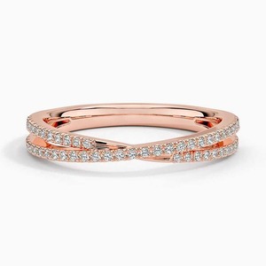 Twisted Diamond Band <b>Ring</b> Double Row Pav Criss Cross Wedding Band Dainty Stackable Rose Gold Romantic Party Elegant - Product Image 2