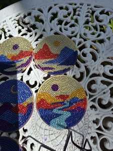 Handmade Rhinestone Landscape Coaster Set - Product Image 1