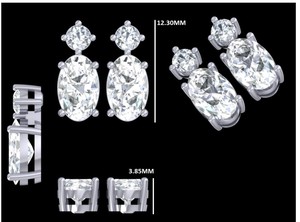 Pendientes colgantes de diamantes cultivados en laboratorio, ovalados y redondos, de 2.10 quilates, pendientes minimalistas de dos piedras, oro blanco macizo de 18 quilates para mujer - Product Image 6