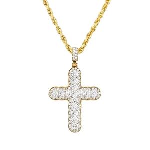Colgante con forma redonda de diamante para hombre, oro amarillo de 14k, 2,72 Ctw, cruz cristiana, regalo para hombre - Product Image 1
