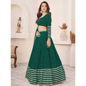 Paillettes vertes charmantes Georgette Lehenga Choli avec Dupatta pour la mère de la mariée - Product Image 6