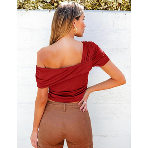 2025 Women's Trendy All Seasons Eco-Friendly Breathable One-<b>Shoulder</b> Full Sleeves <b>Off</b>-<b>Shoulder</b> Asymmetrical Stretchy Woven Loose - Product Image 4