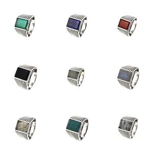New Arrival Custom <b>Jewelry</b> Sterling Silver 925 Retro Punk Man Ring Agate Bezel Setting Stripe Pattern Rhodium Plated Natural - Product Image 4
