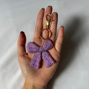 Llavero de cuentas a cuadros coral menta isan, hecho a mano con bordado de cuentas de semillas, anillo de metal dorado, colgante para bolso, regalos personalizados - Product Image 2