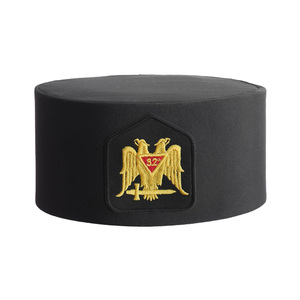 Casquette de Rite Écossais Noire, 32e Degré, avec Écusson Brodé Aigle Doré, Chapeau Cérémoniel de Luxe 32e Degré - Product Image 1