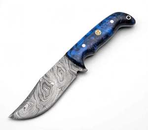 Handcrafted Damascus Steel Outdoor Utility Tool with Blue Swirl <b>Resin</b> Handle - Product Image 5
