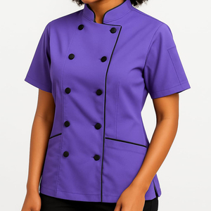 Veste de chef de cuisine pour femmes, meilleur prix, impression de logo personnalisé, fermeture à boutons, pour restaurant. - Product Image 3