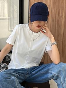 Camiseta Gráfica Blanca 100% Algodón, Cuello Redondo, Manga Corta, Diseño Personalizado de Olas en Atardecer Azul, Moda Verano, Camisetas para Mujer - Product Image 5