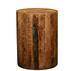 Taburete Redondo de Madera Maciza Estilo Antiguo, Reciclado y Reutilizado para Sala de Estar, Oficina, Comedor, como Mesa de Noche o Mesita de Cabecera - Product Image 2