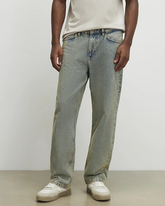 Jeans vintage en coton délavé à l'acide pour hommes, coupe large, style mode, avec effet usé, coupe droite, style charpentier, baggy, motif animalier, pour fabricants sur mesure - Product Image 5