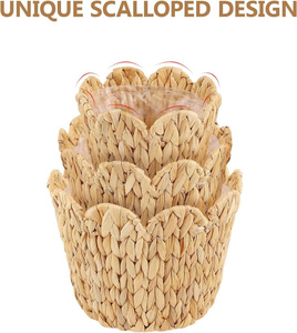 Paniers en jacinthe d'eau faits à la main, housses de pots de fleurs tissées, décoratifs, pour plantes d'intérieur, jardin, pépinière, ensemble de paniers de rangement - Product Image 2