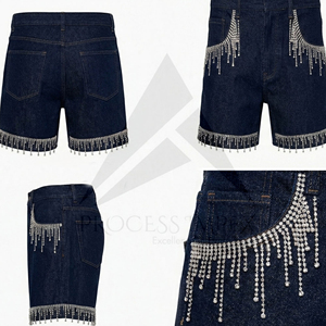 กางเกงยีนส์ขาสั้นผู้ชายประดับคริสตัล ผ้าฝ้ายพรีเมียม ดีไซน์คริสตัล สตรีทแวร์ รับผลิตแบบ OEM ODM นำเข้า - Product Image 5