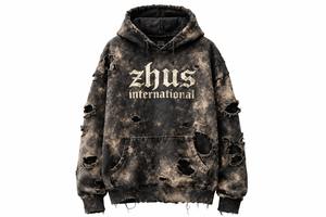 Sweat à capuche personnalisé vintage délavé, déchiré et imprimé, style streetwear Harajuku - Product Image 6