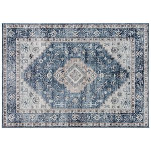 Tappeto Vintage Blu Lavabile 8x10, Antiscivolo, a Pelo Medio, Realizzato a Macchina per Soggiorno, Camera da Letto, Sala da Pranzo - Product Image 1