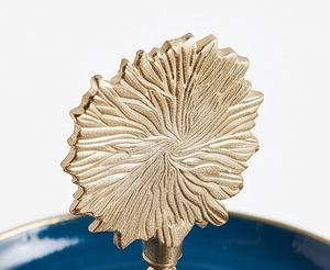 Elegant <b>3</b>-<b>Tier</b> Metal <b>Cake</b> <b>Stand</b> With Gold Flower Top Blue Round Trays Handmade Multi-Layer Display For Wedding Events Restaurant - Product Image 2