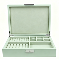 Boîte de rangement à bijoux rectangulaire en bois blanc cassé de luxe, personnalisable, avec fermeture magnétique, compartiments à anneaux et grille, en velours