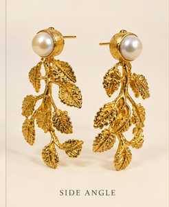 Pendientes Colgantes de Hoja Geométrica Vintage de Latón Chapado en Oro de 18K con Aspecto de Perla, Joyería para Regalo de Boda o Fiesta - Product Image 1