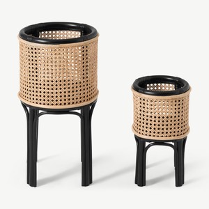 Support de plante unique noir, support de jardinière d'extérieur en rotin, plantes en pot - Product Image 4