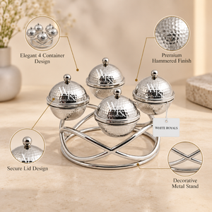 4 Piece Hammered Serving Bowl Set with Interwoven <b>Stand</b> | Luxury <b>Food</b> Container Set for Dates Sweets Dry Fruits Ramadan Eid Gift - Product Image 3