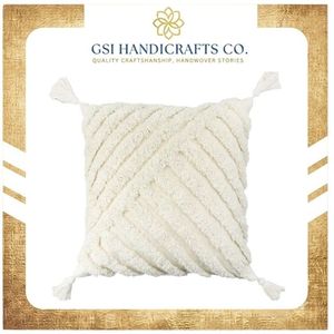 Housse de coussin carrée brodée avec pompons, style bohème, coton bio, décoration intérieure, pour vente en gros - Product Image 2