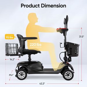Scooter Elettrico a 4 Ruote con Luci, Batteria a Lunga Durata e Cestino, per Disabili - Product Image 1