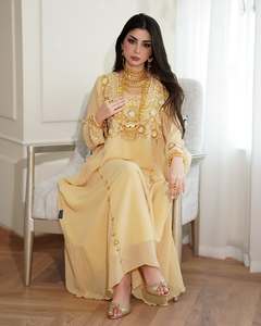 AWAIS HOUSE Women's Middle Eastern Ethnic Lightweight <b>Plus</b> <b>Size</b> Floor-Length Hand Beaded Sequined Georgette <b>Kaftan</b> Abaya Party - Product Image 3