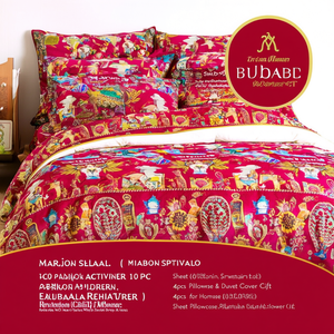 Parure de lit de mariage haut de gamme Maharaja Splendor 10 pièces, style américain, motif floral brodé, mélange polyester-coton pour la maison - Product Image 2