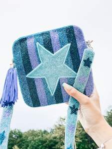 Bolso Bandolera Cuadrado de Lona Blanca con Cuentas de Semillas y Diseño de Estrella para Mujer, Hecho a Mano con Cuentas, Bolso de Viaje con Correa Extraíble - Product Image 5