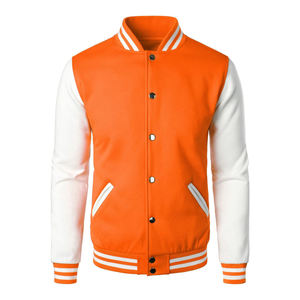 Veste universitaire d'hiver pour homme, séchage rapide, orange et blanc, polyester-coton (corps) et polyester (manches), col montant - Product Image 1