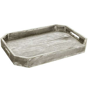 Juego de 2 bandejas rectangulares de madera con incrustaciones y asas de metal negro, estilo rústico, bandeja decorativa para decoración del hogar - Product Image 2