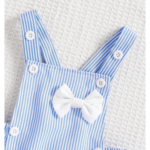 Robe à rayures bleues et blanches pour bébés filles avec col à volants, robe d'été décontractée et élégante pour les fêtes, pour enfants - Product Image 5