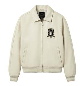 Avirex Fashion Custom <b>Men's</b> Cream Bomber <b>Jacket</b> Style With Embroidered Patch Front Zipper Casual Style Autumn Wear - Product Image 1