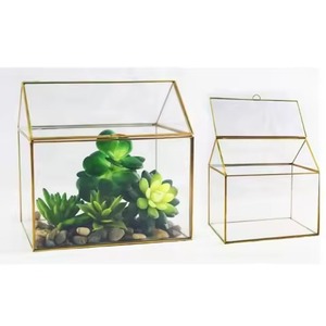 Terrarium en métal pour jardin intérieur, pot en verre, boîte de présentation élégante, décoration géométrique pour la maison - Product Image 1