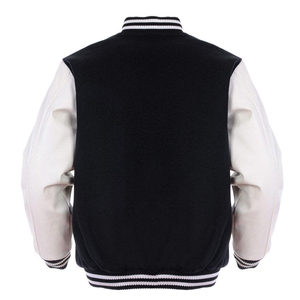 Men's Black White Varsity <b>Jacket</b> <b>Fleece</b> <b>Lining</b> Turn-down Collar Button Closure Casual Autumn Wear - Product Image 2