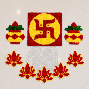 Ensemble de tapis Rangoli traditionnels en laine et plumes, faits main par des artisans, lavables et personnalisables pour Diwali, Pooja, entrée de maison, occasions festives - Product Image 5