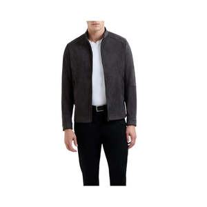 <b>Men's</b> Premium Slim-Fit XS Size Steel Color Sheepskin <b>Suede</b> Bomber <b>Jacket</b> Tanned Processing Leathertex Brand - Product Image 5