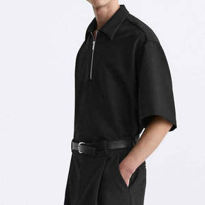 Camiseta de Manga Corta con Media Cremallera para Hombre, Premium, Lisa, Mezcla de Algodón y Elastano, Transpirable, Informal, Deportiva, para Uso Diario en Verano - Product Image 3