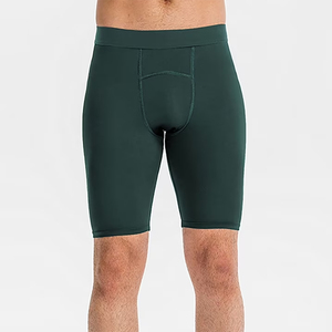 Short de sport d'été vert uni à compression, taille mi-haute, élastique, respirant, en coton tricoté et élasthanne, pour entraînement décontracté et gym - Product Image 5