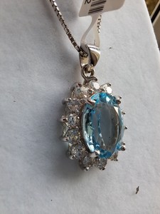 Pendentif en argent sterling avec topaze bleu ciel et halo de zircon, bijoux en pierres précieuses faits à la main, élégant, pour femmes, vente en gros, export - Product Image 3